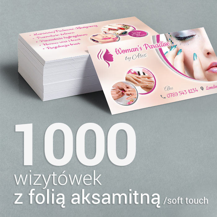 1000 Wizytówki z folią aksamitną Soft Touch 1000 Wizytówki z folią aksamitną Soft Touch