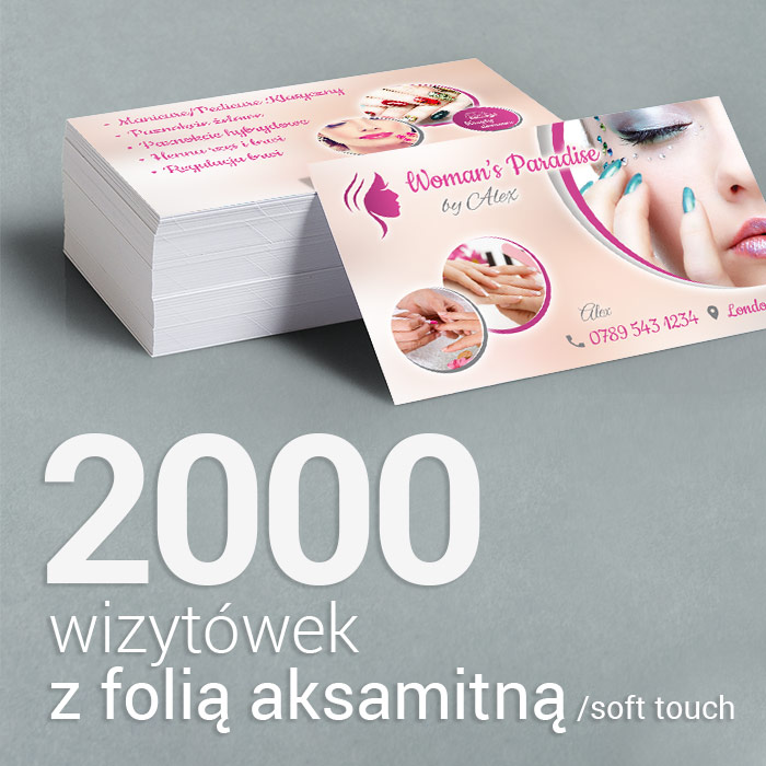 2000 Wizytówki z folią aksamitną Soft Touch 2000 Wizytówki z folią aksamitną Soft Touch