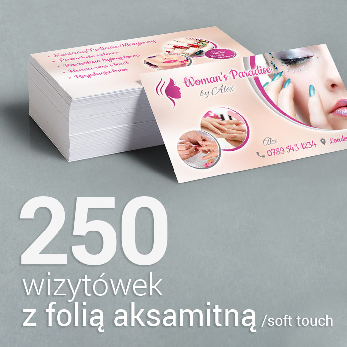 250 Wizytówki z folią aksamitną Soft Touch 250 Wizytówki z folią aksamitną Soft Touch